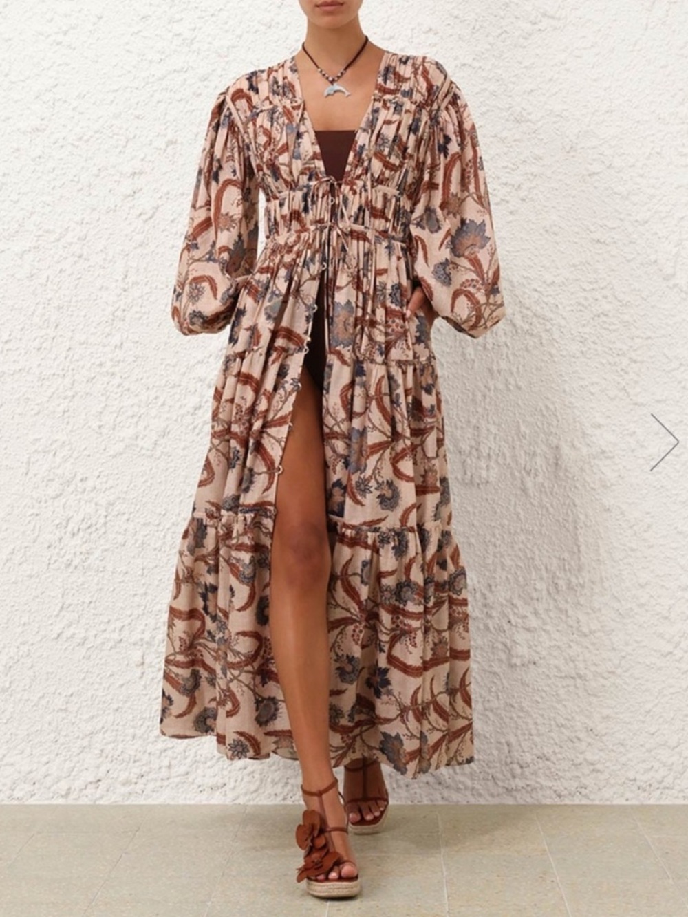 Zimmermann Ascension Tie‎ Billow Long Sleeve Tiered Maxi Dress